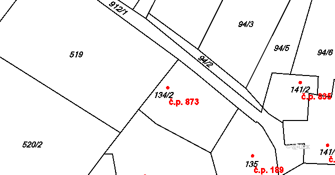 Hostinné 873 na parcele st. 134/2 v KÚ Hostinné, Katastrální mapa