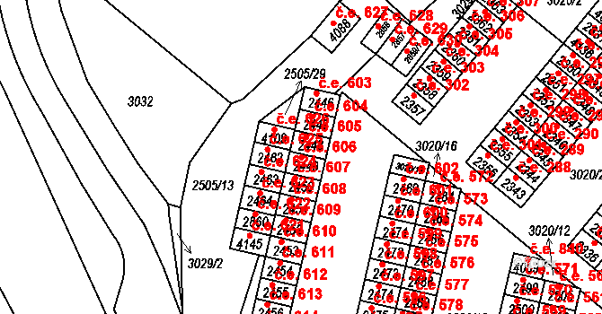 Kyjov 606 na parcele st. 2449 v KÚ Kyjov, Katastrální mapa