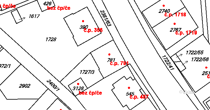 Vlašim 781 na parcele st. 781 v KÚ Vlašim, Katastrální mapa