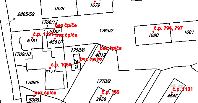 Rokycany 40685918 na parcele st. 4012 v KÚ Rokycany, Katastrální mapa