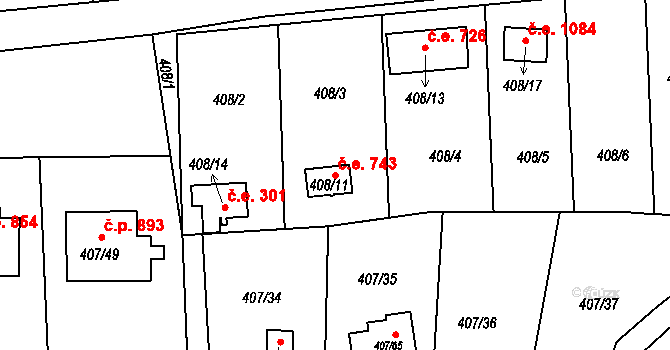 Mníšek pod Brdy 41582918 na parcele st. 408/11 v KÚ Rymaně, Katastrální mapa