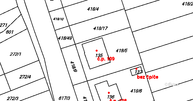 Kružberk 109 na parcele st. 135 v KÚ Kružberk, Katastrální mapa