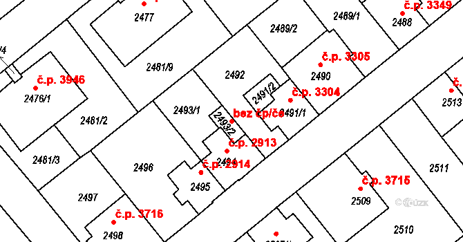 Chomutov 45071918 na parcele st. 2493/2 v KÚ Chomutov II, Katastrální mapa
