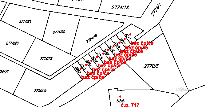 Rožnov pod Radhoštěm 45644918 na parcele st. 3206 v KÚ Rožnov pod Radhoštěm, Katastrální mapa