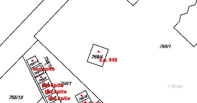 Hlučín 615 na parcele st. 769/4 v KÚ Hlučín, Katastrální mapa