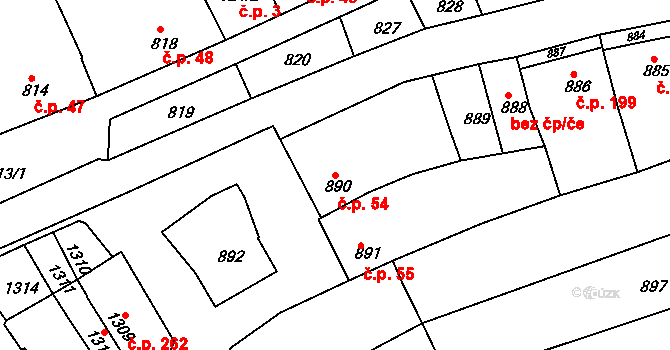 Nivnice 54 na parcele st. 890 v KÚ Nivnice, Katastrální mapa