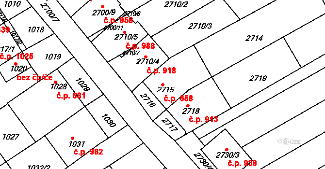 Nivnice 658 na parcele st. 2715 v KÚ Nivnice, Katastrální mapa