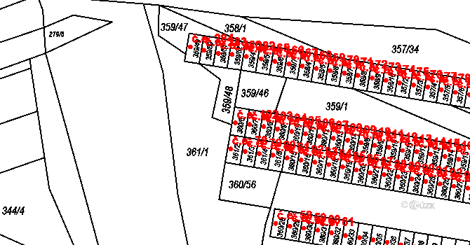 Rousínov 102 na parcele st. 360/6 v KÚ Rousínov u Vyškova, Katastrální mapa
