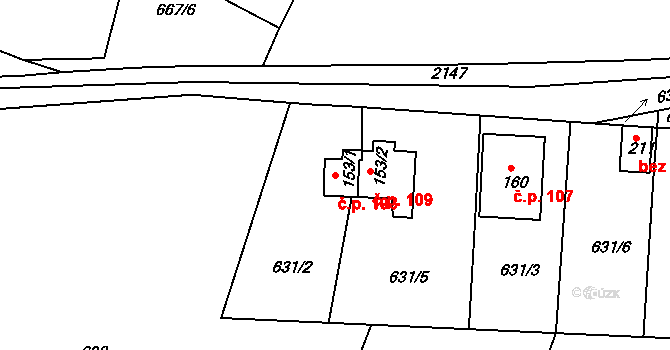 Kostelec u Heřmanova Městce 103 na parcele st. 153/1 v KÚ Kostelec u Heřmanova Městce, Katastrální mapa