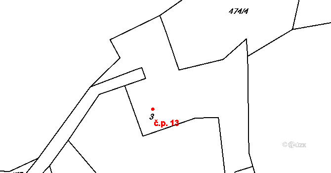 Ruda 13, Krouna na parcele st. 3 v KÚ Čachnov, Katastrální mapa