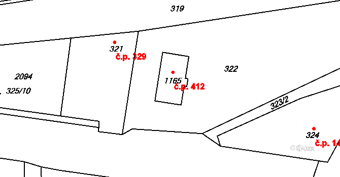 Rynholec 412 na parcele st. 1165 v KÚ Rynholec, Katastrální mapa