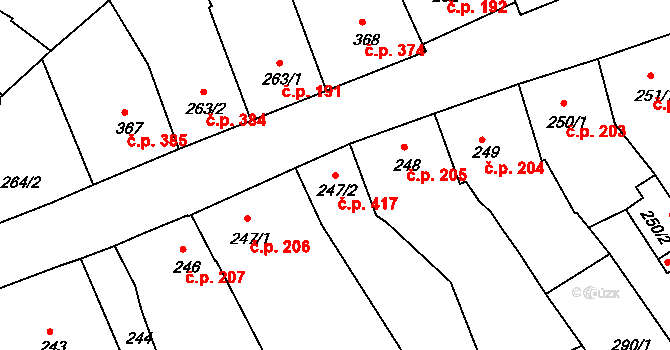 Milevsko 417 na parcele st. 247/2 v KÚ Milevsko, Katastrální mapa