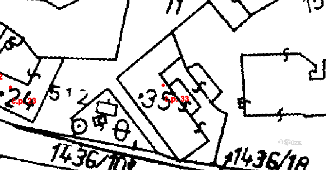 Bernartice 33 na parcele st. 35 v KÚ Bernartice u Milevska, Katastrální mapa