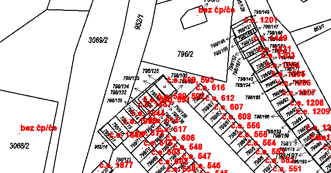 Český Těšín 588,593 na parcele st. 798/100 v KÚ Český Těšín, Katastrální mapa