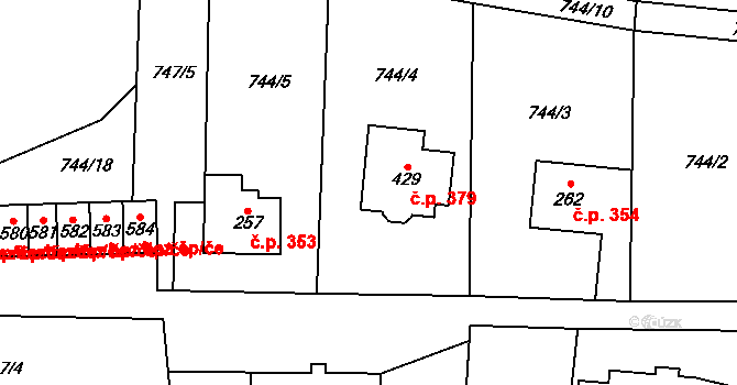 Hanušovice 379 na parcele st. 429 v KÚ Hanušovice, Katastrální mapa
