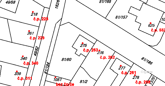Lobeček 263, Kralupy nad Vltavou na parcele st. 275 v KÚ Lobeček, Katastrální mapa