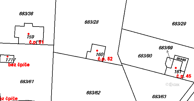 Pikovice 52, Hradištko na parcele st. 160 v KÚ Hradištko pod Medníkem, Katastrální mapa