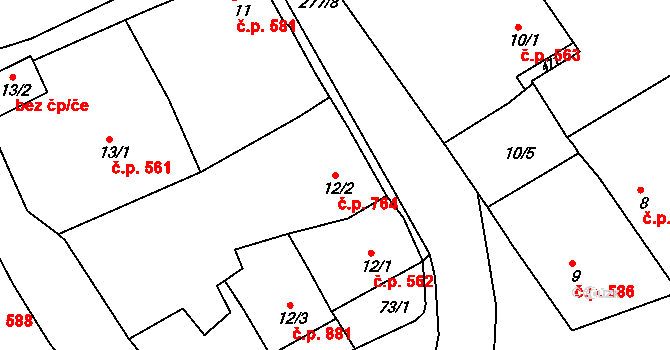 Rudná 764 na parcele st. 12/2 v KÚ Hořelice, Katastrální mapa
