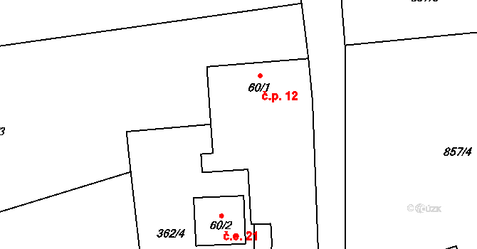 Hrnčíře 12, Vilice na parcele st. 60/1 v KÚ Vilice, Katastrální mapa