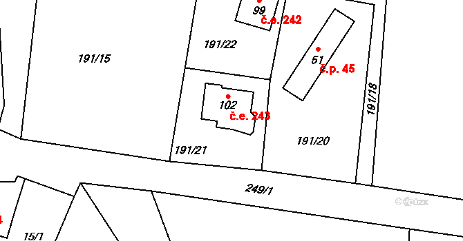 Lipka 243, Horní Bradlo na parcele st. 102 v KÚ Lipka, Katastrální mapa