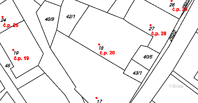 Holotín 20 na parcele st. 18 v KÚ Holotín, Katastrální mapa