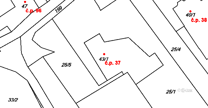 Luboměř 37 na parcele st. 43/1 v KÚ Luboměř, Katastrální mapa