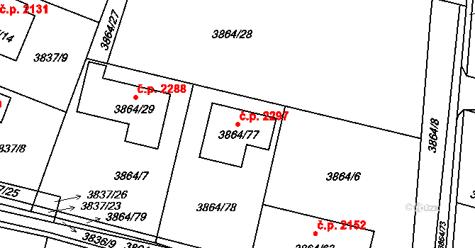 Předměstí 2297, Litoměřice na parcele st. 3864/77 v KÚ Litoměřice, Katastrální mapa