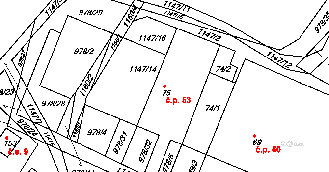 Lidmaň 53 na parcele st. 75 v KÚ Lidmaň, Katastrální mapa