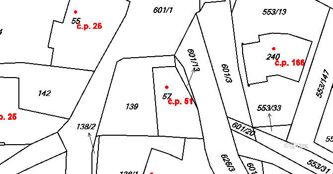 Chocenice 51 na parcele st. 57 v KÚ Chocenice, Katastrální mapa