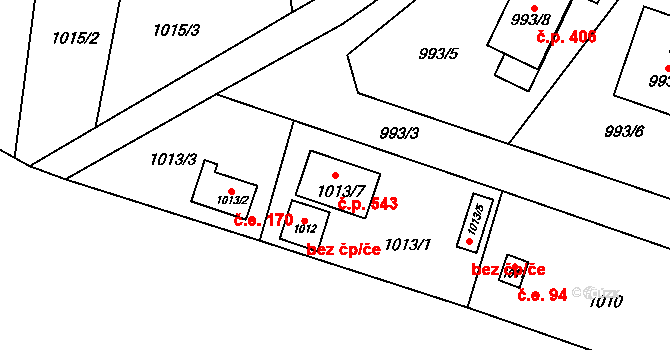 Senec 543, Zruč-Senec na parcele st. 1013/7 v KÚ Senec u Plzně, Katastrální mapa