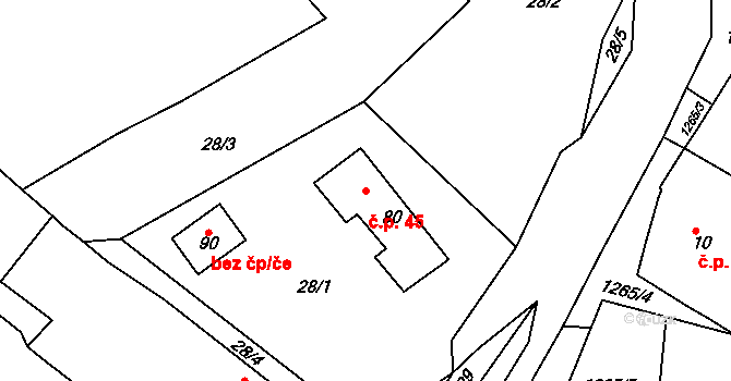 Ctiboř 45, Častrov na parcele st. 80 v KÚ Ctiboř u Častrova, Katastrální mapa