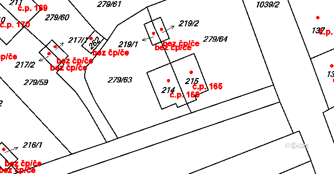 Měcholupy 166 na parcele st. 214 v KÚ Měcholupy u Žatce, Katastrální mapa