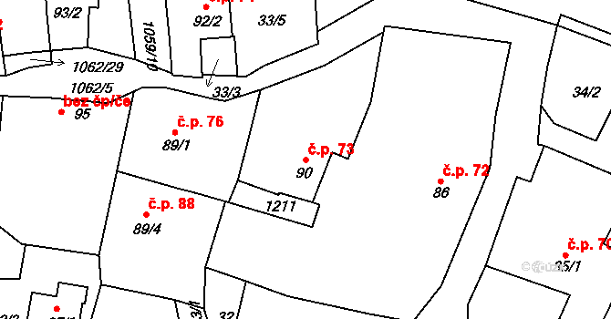 Herálec 73 na parcele st. 90 v KÚ Herálec, Katastrální mapa