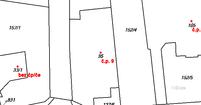 Pulice 9, Dobruška na parcele st. 35 v KÚ Pulice, Katastrální mapa