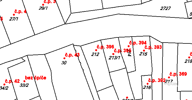 Dobruška 396 na parcele st. 212 v KÚ Dobruška, Katastrální mapa