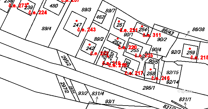 Sedlec 219, Starý Plzenec na parcele st. 253 v KÚ Sedlec u Starého Plzence, Katastrální mapa