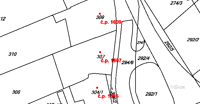Polánka 1607, Moravský Krumlov na parcele st. 307 v KÚ Polánka u Moravského Krumlova, Katastrální mapa
