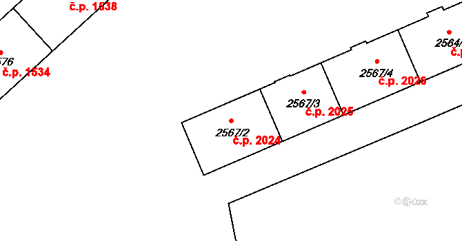 Znojmo 2024 na parcele st. 2567/2 v KÚ Znojmo-město, Katastrální mapa