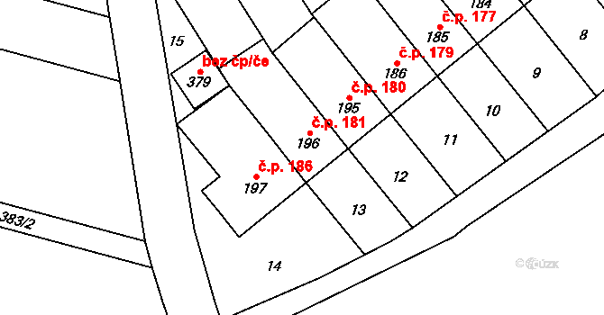 Přerov III-Lověšice 181, Přerov na parcele st. 196 v KÚ Lověšice u Přerova, Katastrální mapa