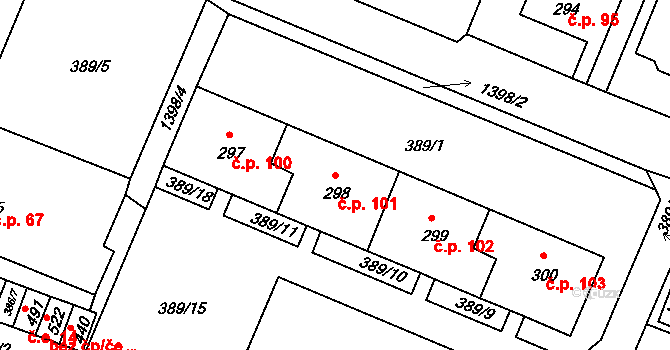 Potůčky 101 na parcele st. 298 v KÚ Potůčky, Katastrální mapa