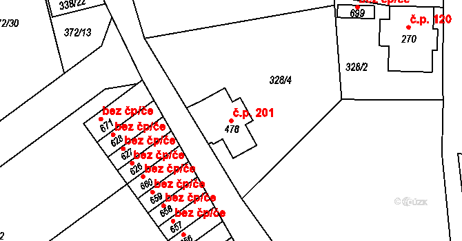 Držkov 201 na parcele st. 478 v KÚ Držkov, Katastrální mapa