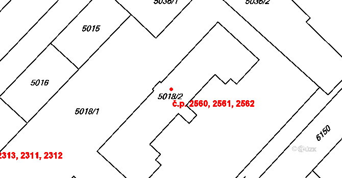 Jihlava 2560,2561,2562 na parcele st. 5018/2 v KÚ Jihlava, Katastrální mapa