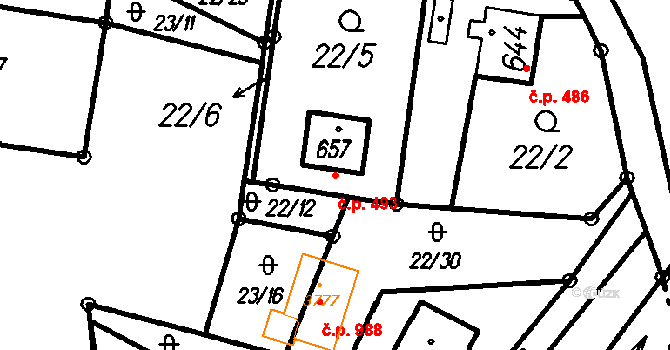 Čeladná 493 na parcele st. 657 v KÚ Čeladná, Katastrální mapa