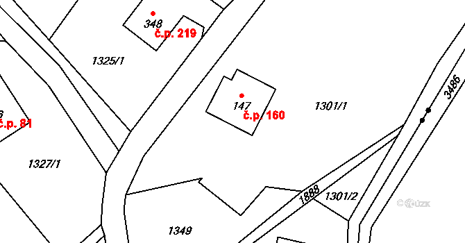 Guty 160, Třinec na parcele st. 147 v KÚ Guty, Katastrální mapa