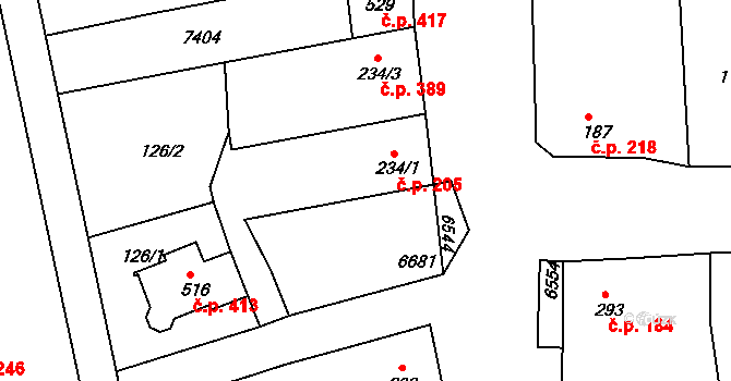 Archlebov 205 na parcele st. 234/1 v KÚ Archlebov, Katastrální mapa
