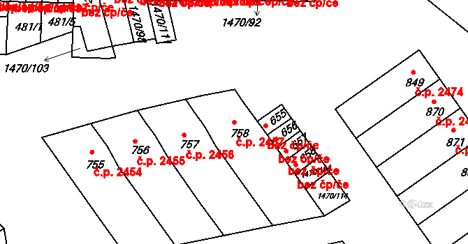 Nětčice 2457, Kyjov na parcele st. 758 v KÚ Nětčice u Kyjova, Katastrální mapa