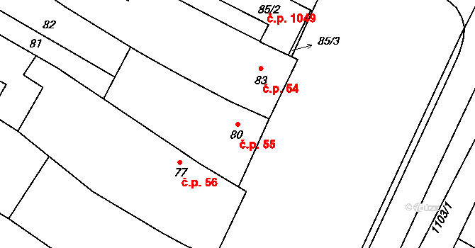 Lužice 55 na parcele st. 80 v KÚ Lužice u Hodonína, Katastrální mapa