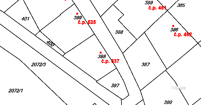 Šardice 537 na parcele st. 398 v KÚ Šardice, Katastrální mapa