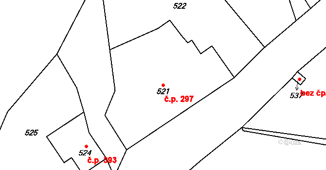 Fryčovice 297 na parcele st. 521 v KÚ Fryčovice, Katastrální mapa