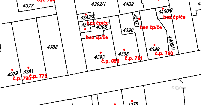 Kročehlavy 850, Kladno na parcele st. 4393 v KÚ Kročehlavy, Katastrální mapa